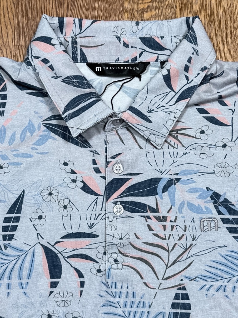 NWOT Travis Mathew Rip Current Lightweight Floral Gray Golf Polo Shirt Mens XL